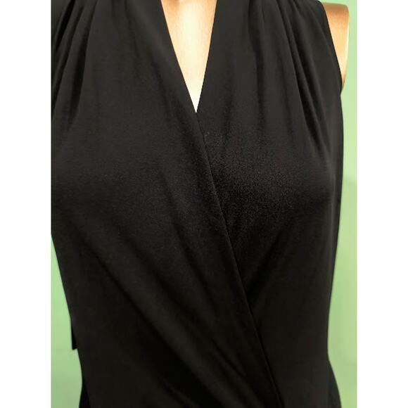 Bebe Black Sleeveless Silk Bodysuit with Crossover V-Neck, Size M, NWT - Picture 4 of 6